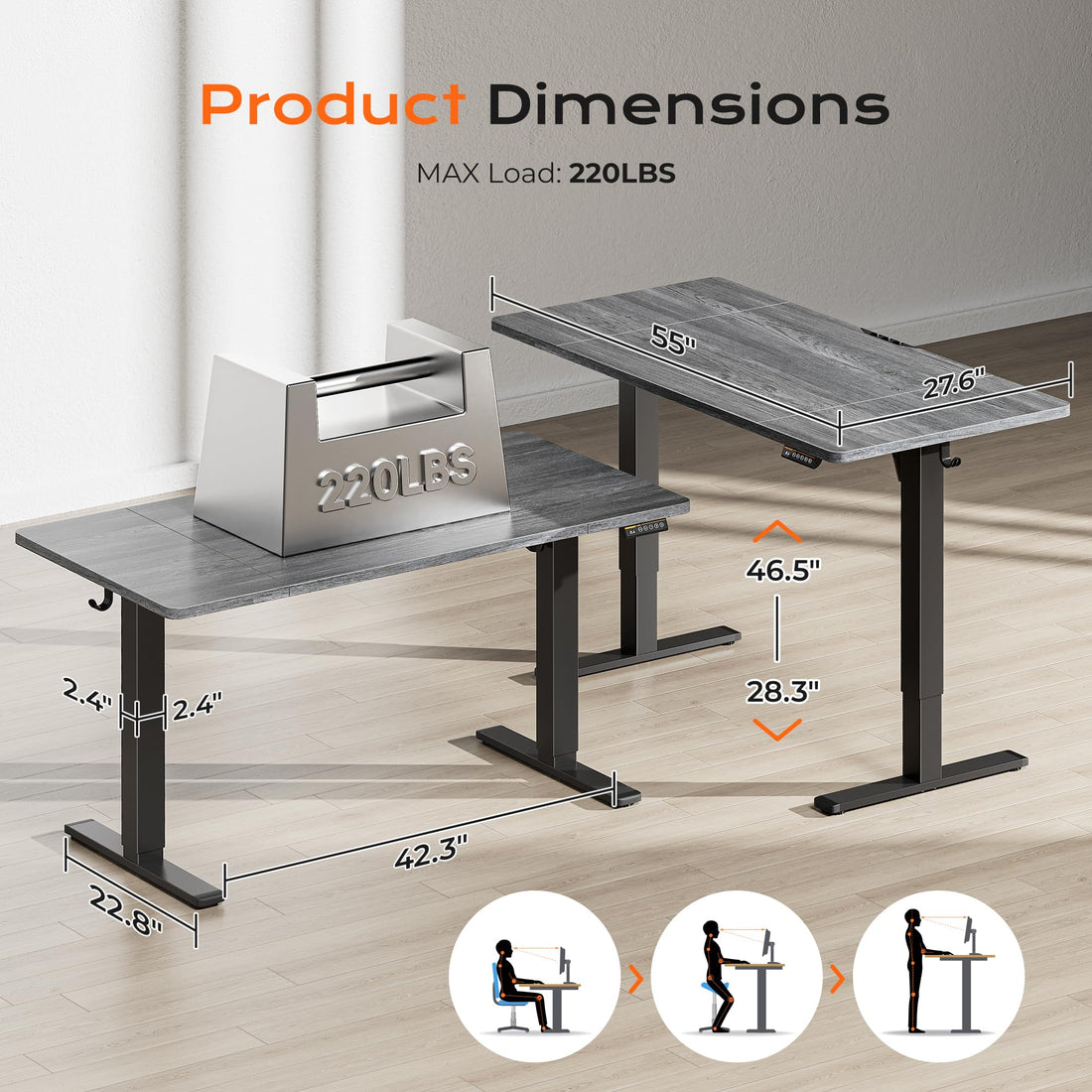 Huuger 55"x28" Large Electric Standing Desk, Black
