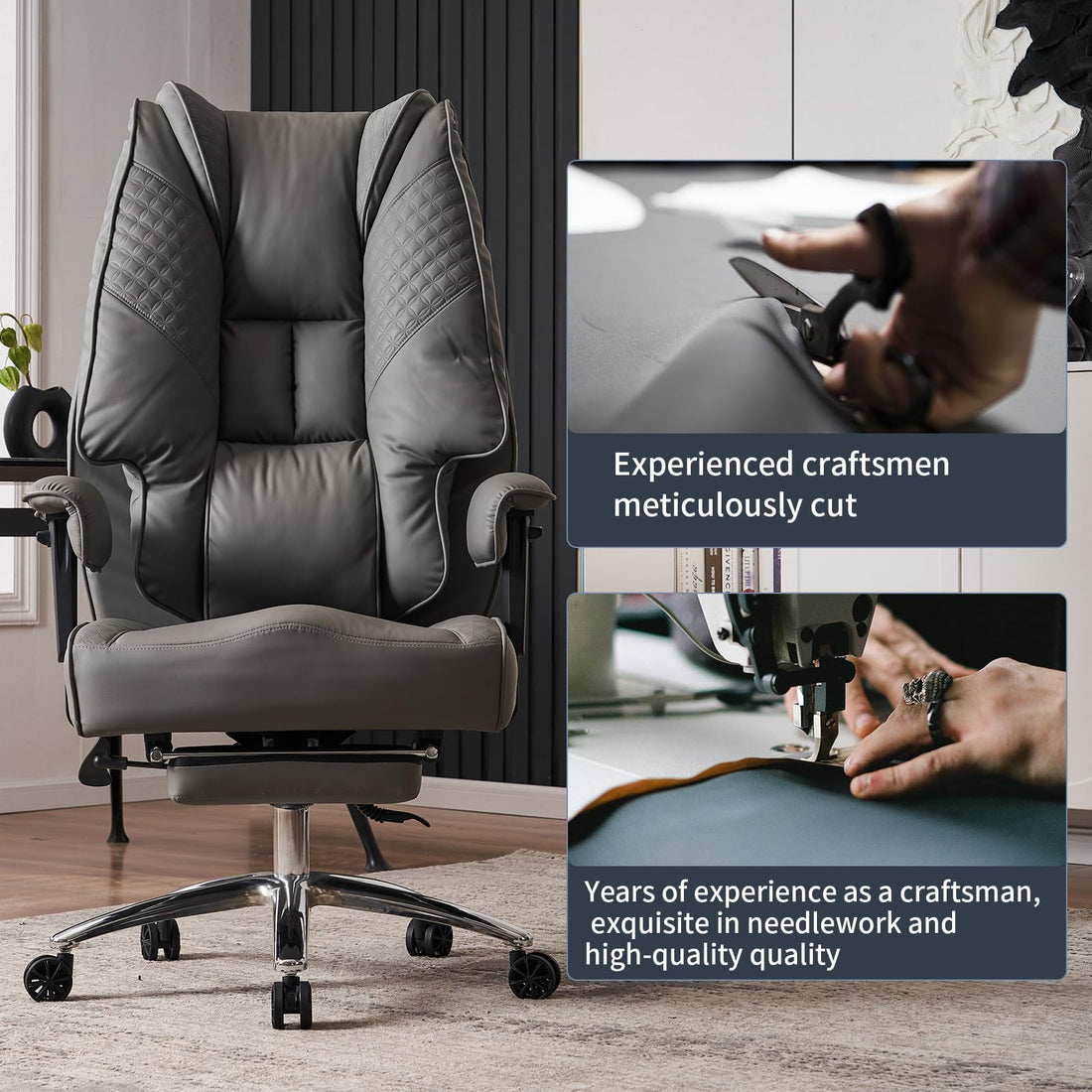 Big & Tall PU Leather Office Chair with Footrest, Brown