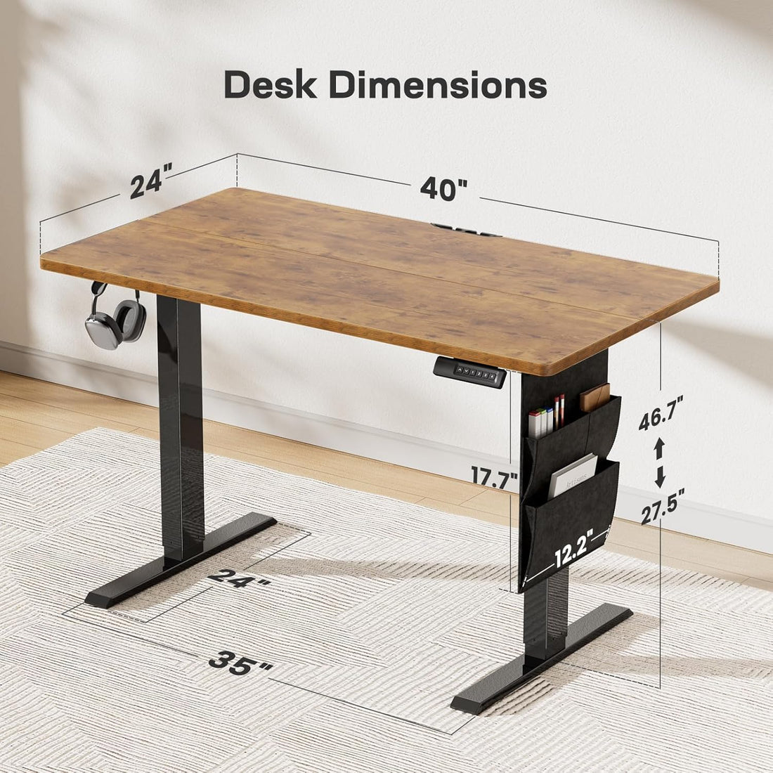 HUANUO 32" Electric Standing Desk, Light Walnut