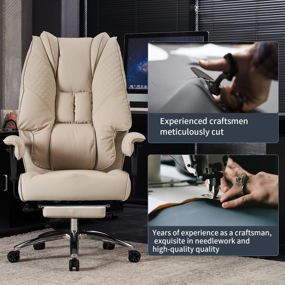 Big & Tall PU Leather Office Chair with Footrest, Brown