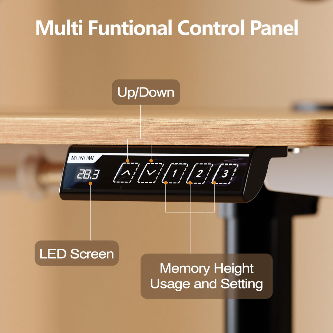 Monomi 63"x28" Electric Standing Desk, Rustic Brown/Black
