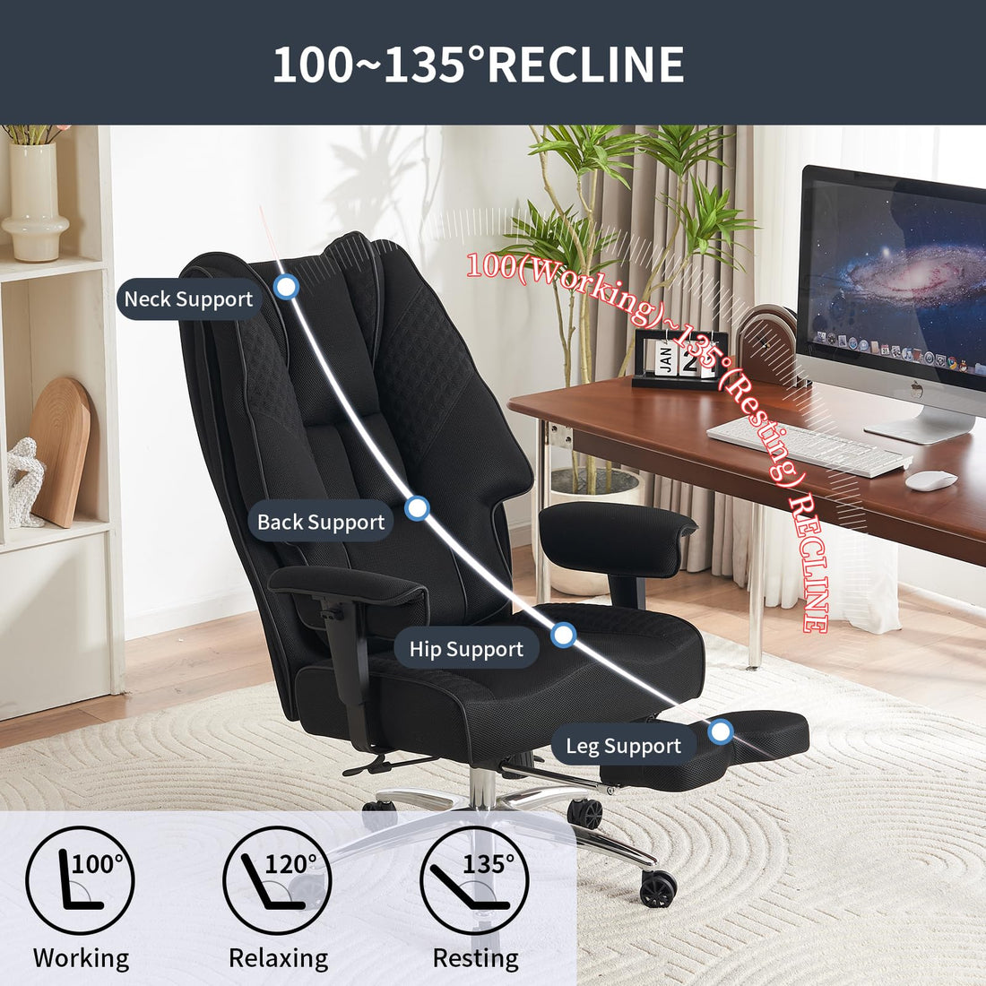 Big & Tall PU Leather Office Chair with Footrest, Brown