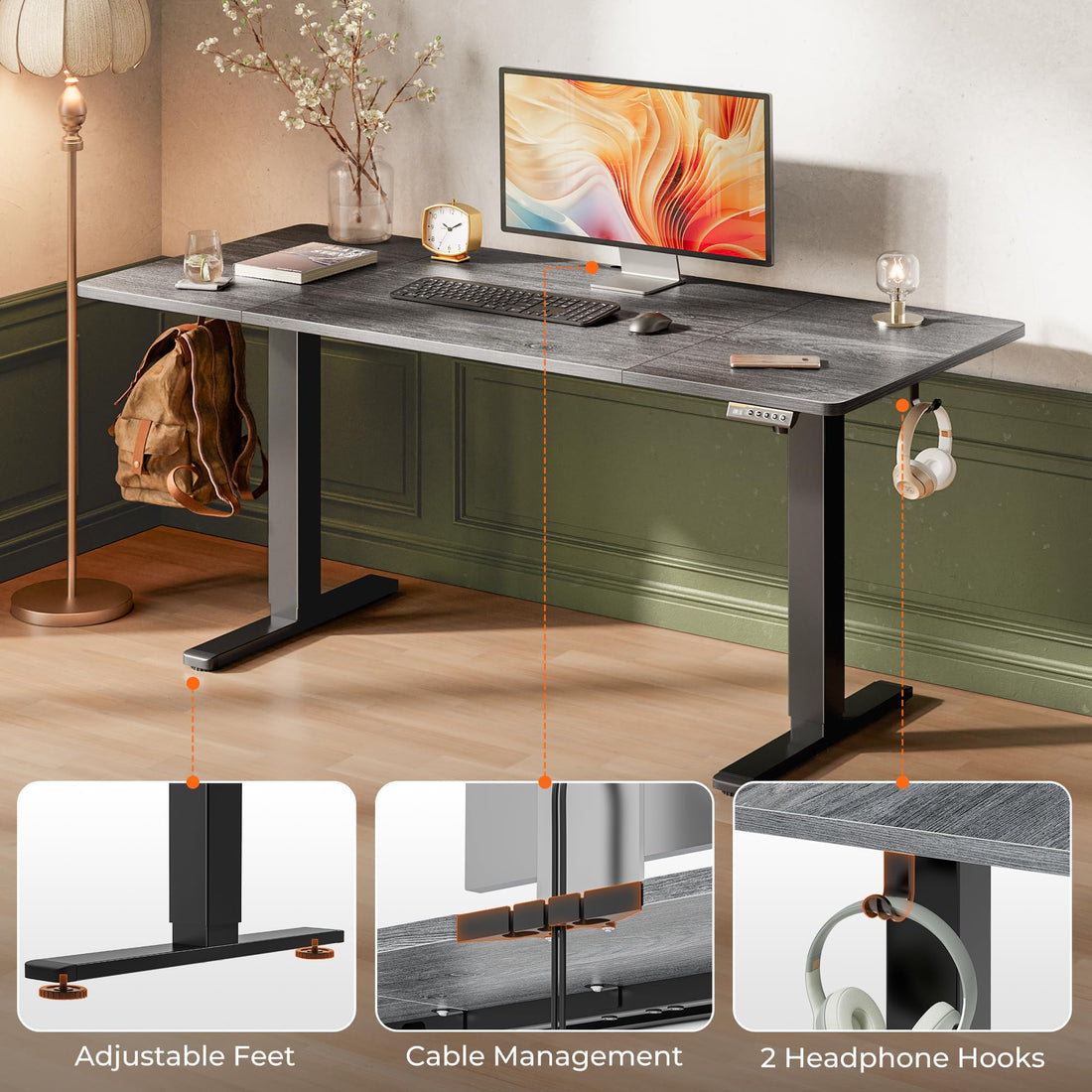 Huuger 55"x28" Large Electric Standing Desk, Black