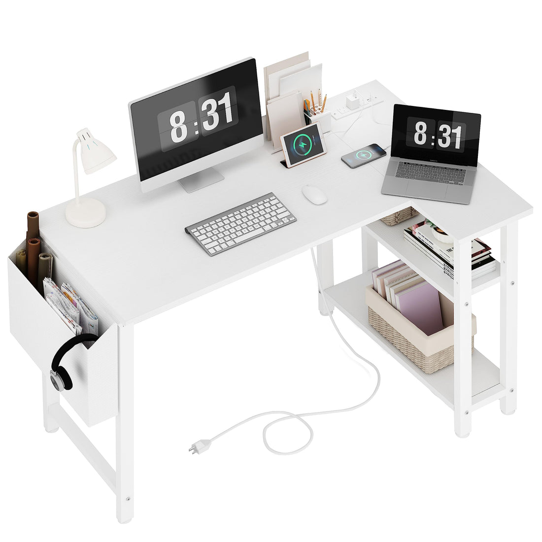 Lufeiya 40" White L-Shaped Desk