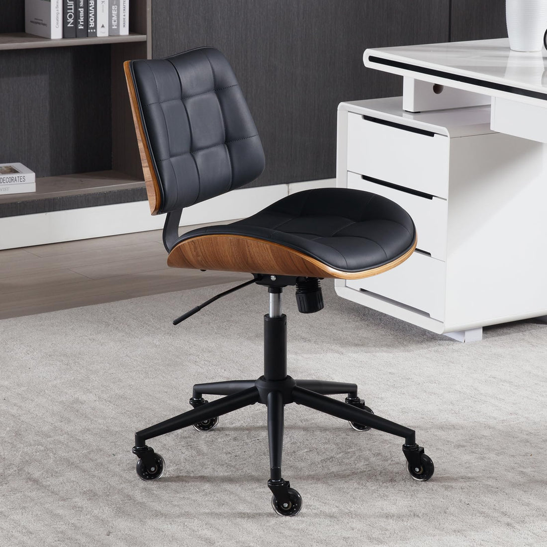 Armless Office Chair with Wheels, Beige