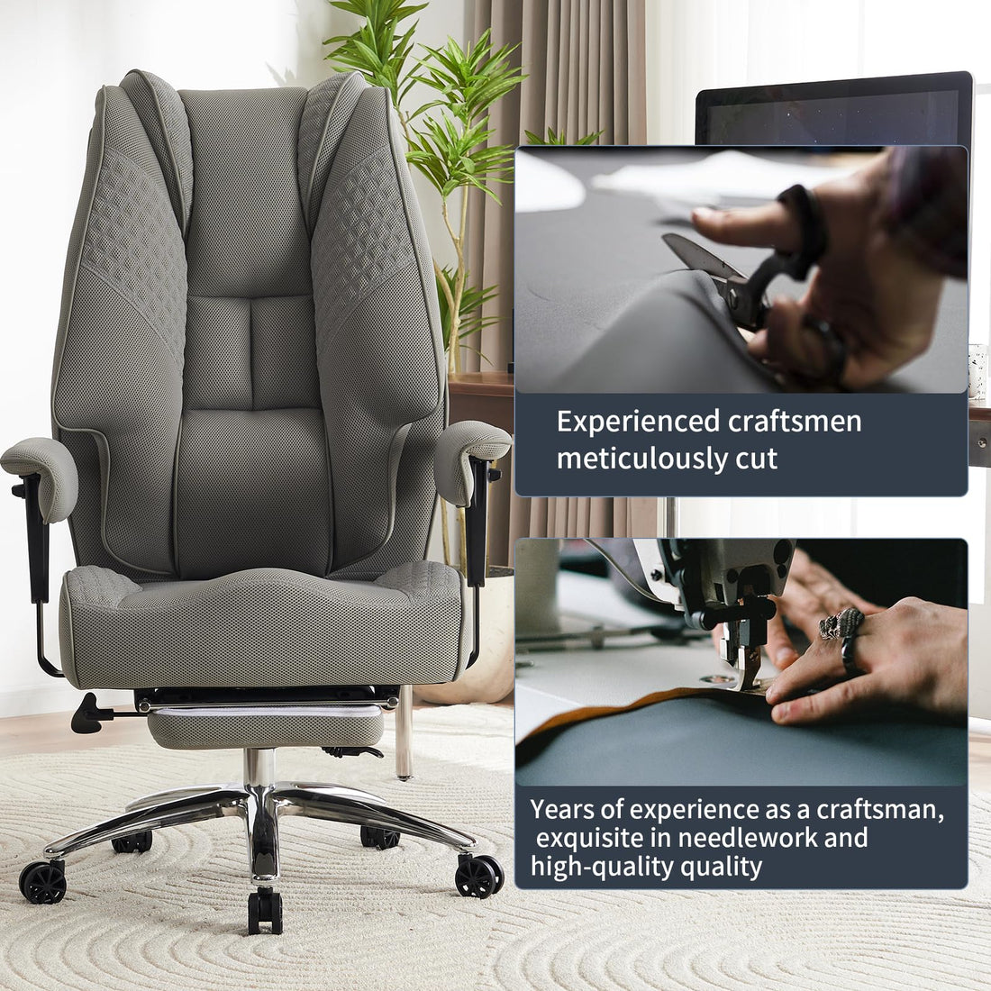Big & Tall PU Leather Office Chair with Footrest, Brown