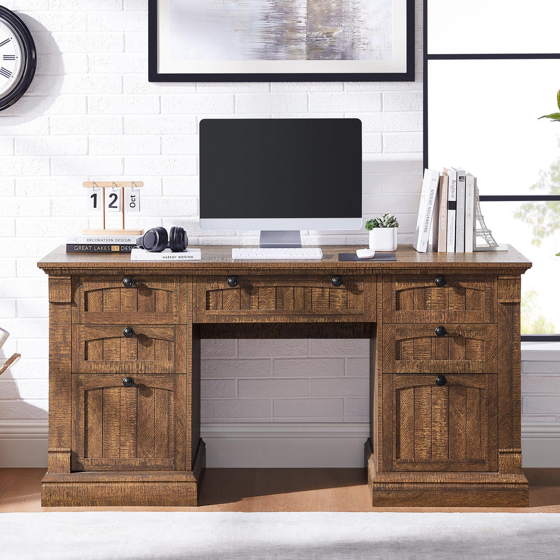 OKD 60" L-Shaped Executive Desk with Hutch & Storage