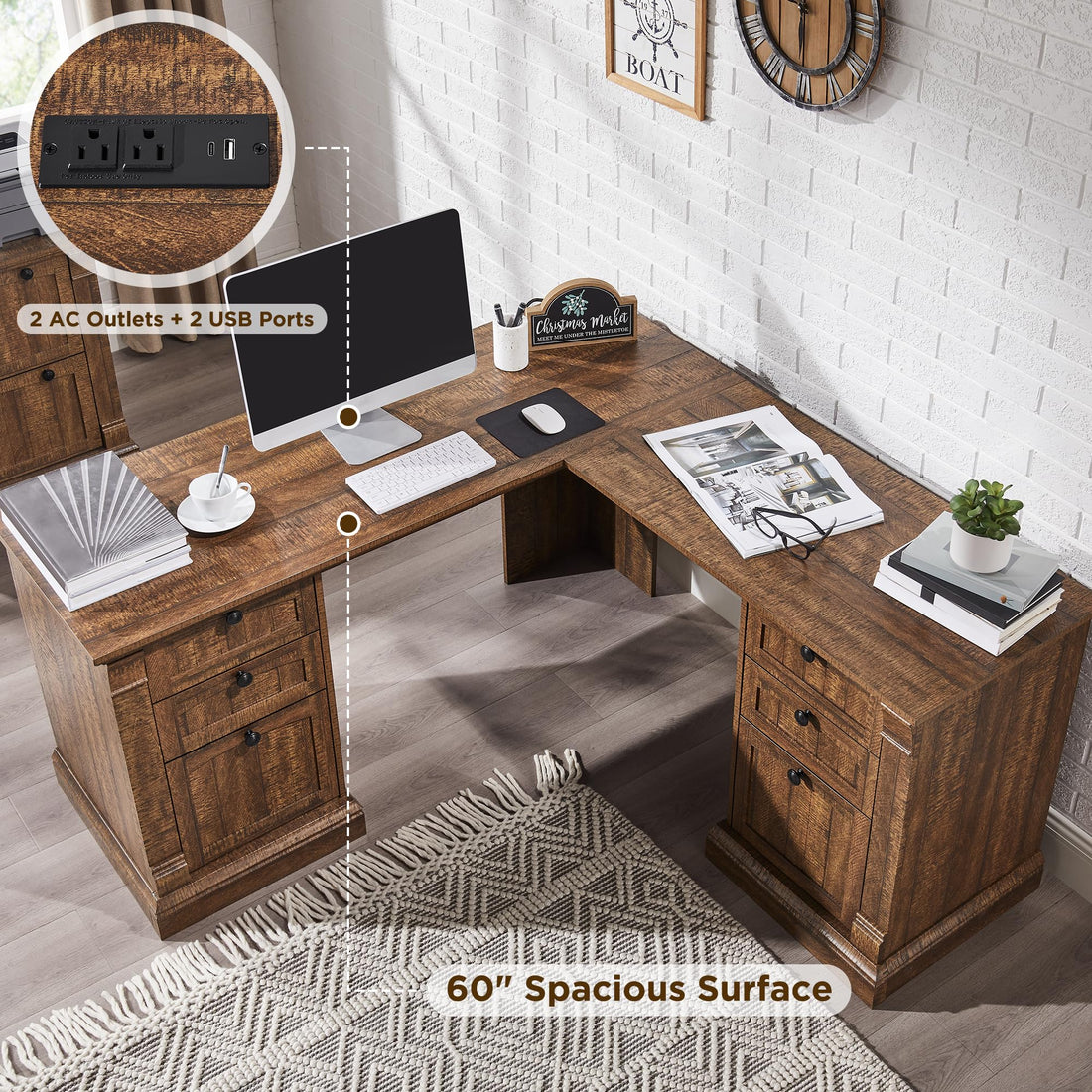 OKD 60" L-Shaped Executive Desk with Hutch & Storage