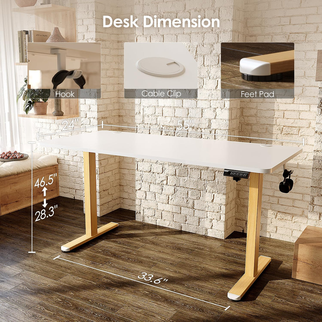 Monomi 63"x28" Electric Standing Desk, Rustic Brown/Black