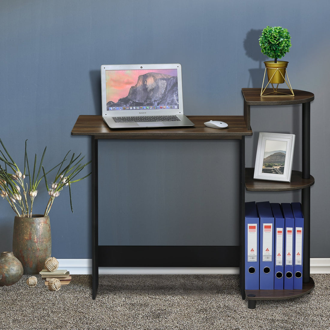 Furinno Compact Computer Desk, Walnut/Black