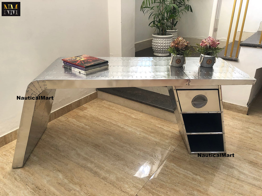 NauticalMart 60" Aviator Wing Aluminum Desk