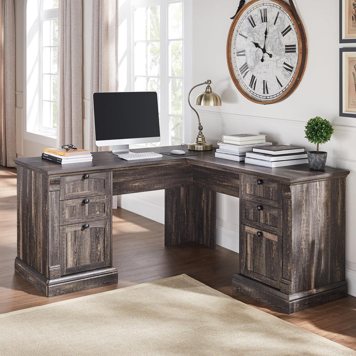 OKD 60" L-Shaped Executive Desk with Hutch & Storage