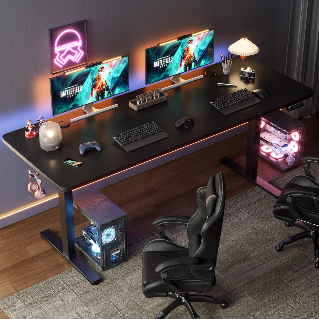 Monomi 63"x28" Electric Standing Desk, Rustic Brown/Black