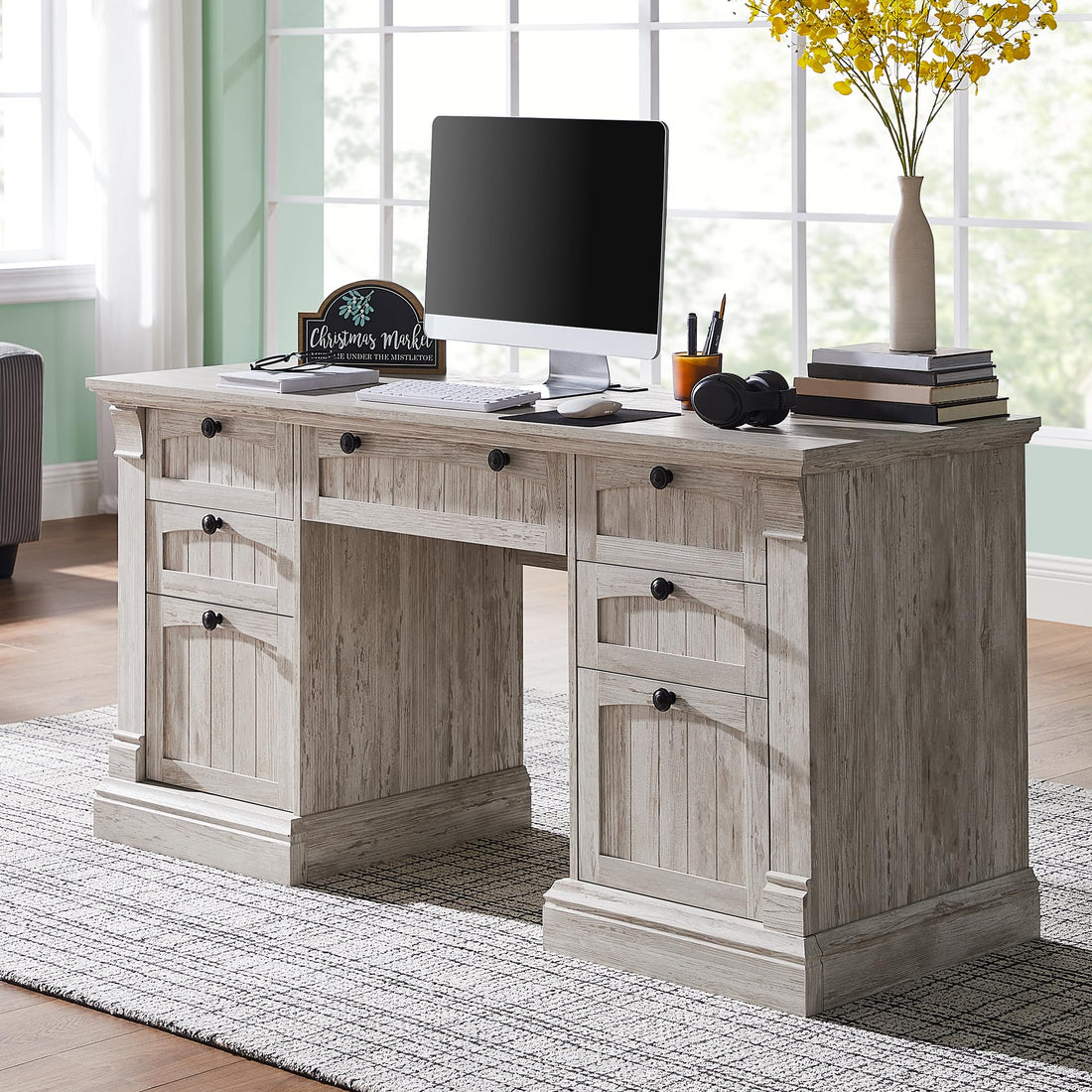 OKD 60" L-Shaped Executive Desk with Hutch & Storage