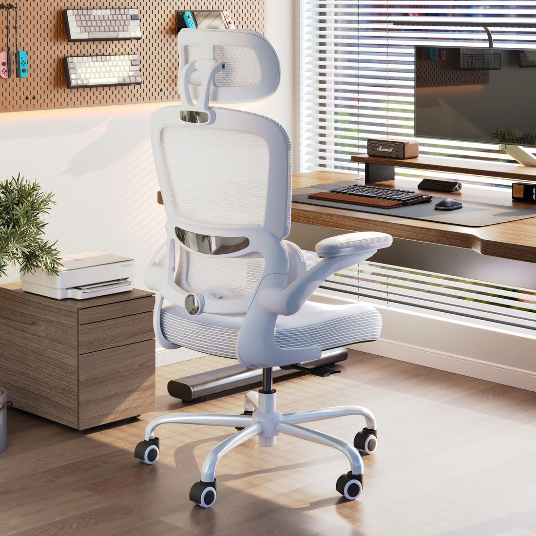 TRALT Ergonomic Office Chair, White Leather