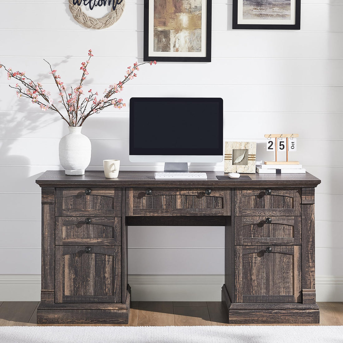 OKD 60" L-Shaped Executive Desk with Hutch & Storage