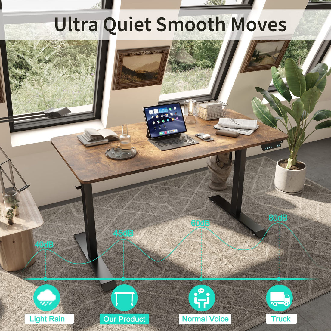 Monomi 63"x28" Electric Standing Desk, Rustic Brown/Black