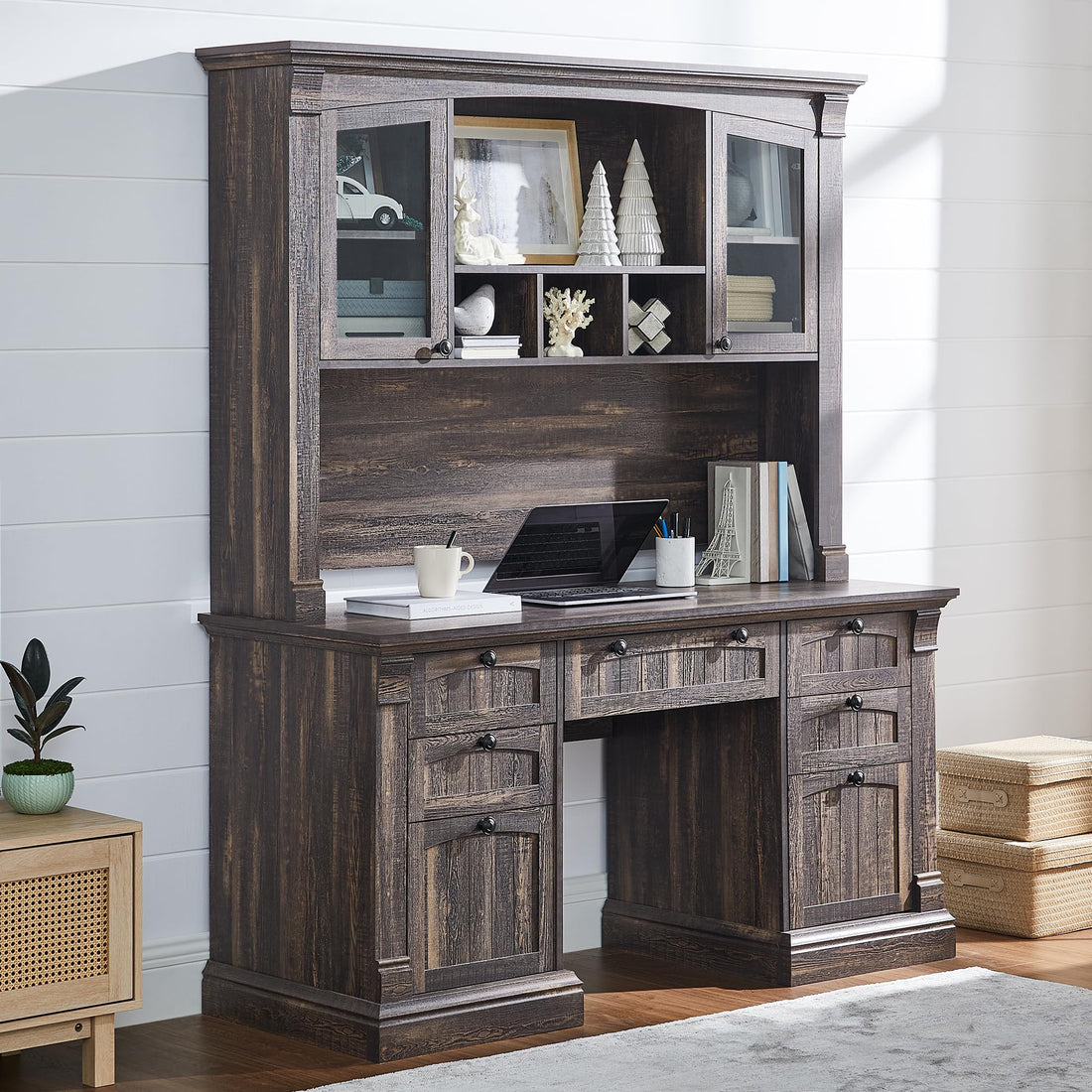 OKD 60" L-Shaped Executive Desk with Hutch & Storage