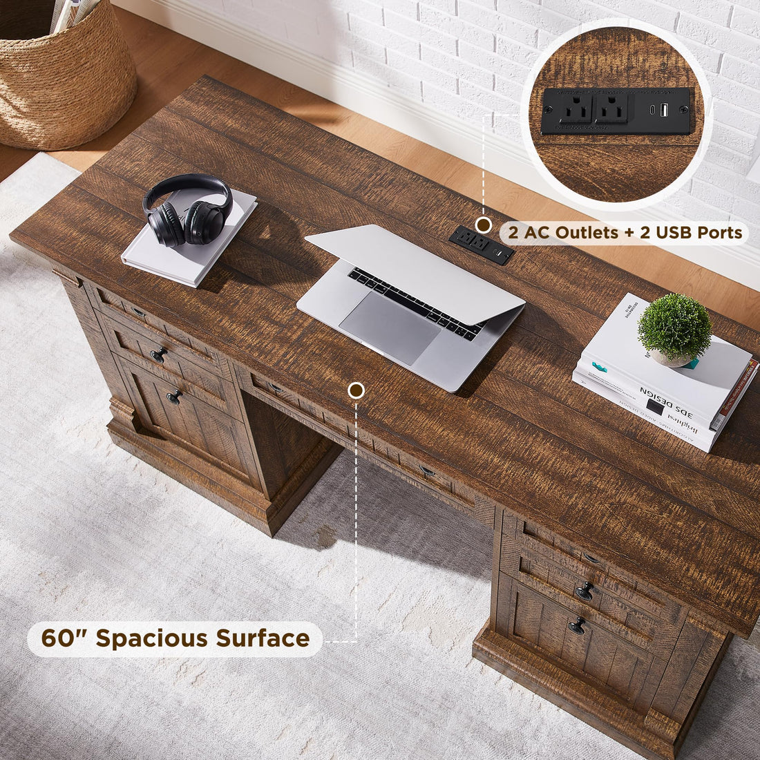 OKD 60" L-Shaped Executive Desk with Hutch & Storage