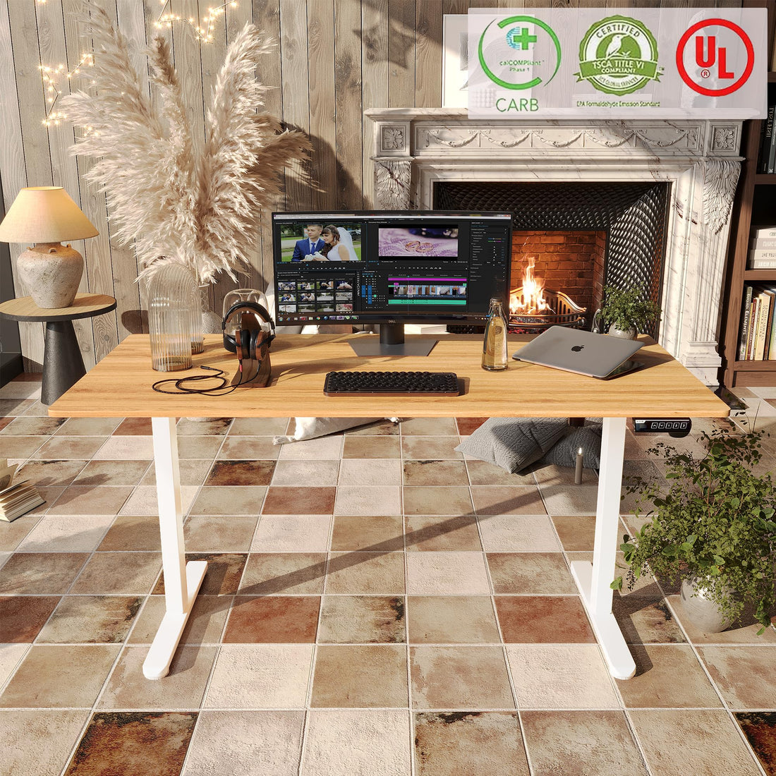 Monomi 63"x28" Electric Standing Desk, Rustic Brown/Black