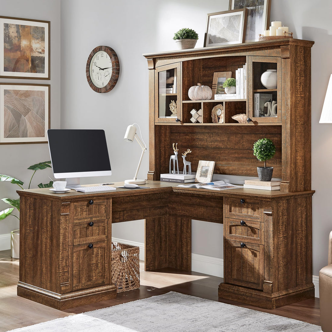 OKD 60" L-Shaped Executive Desk with Hutch & Storage