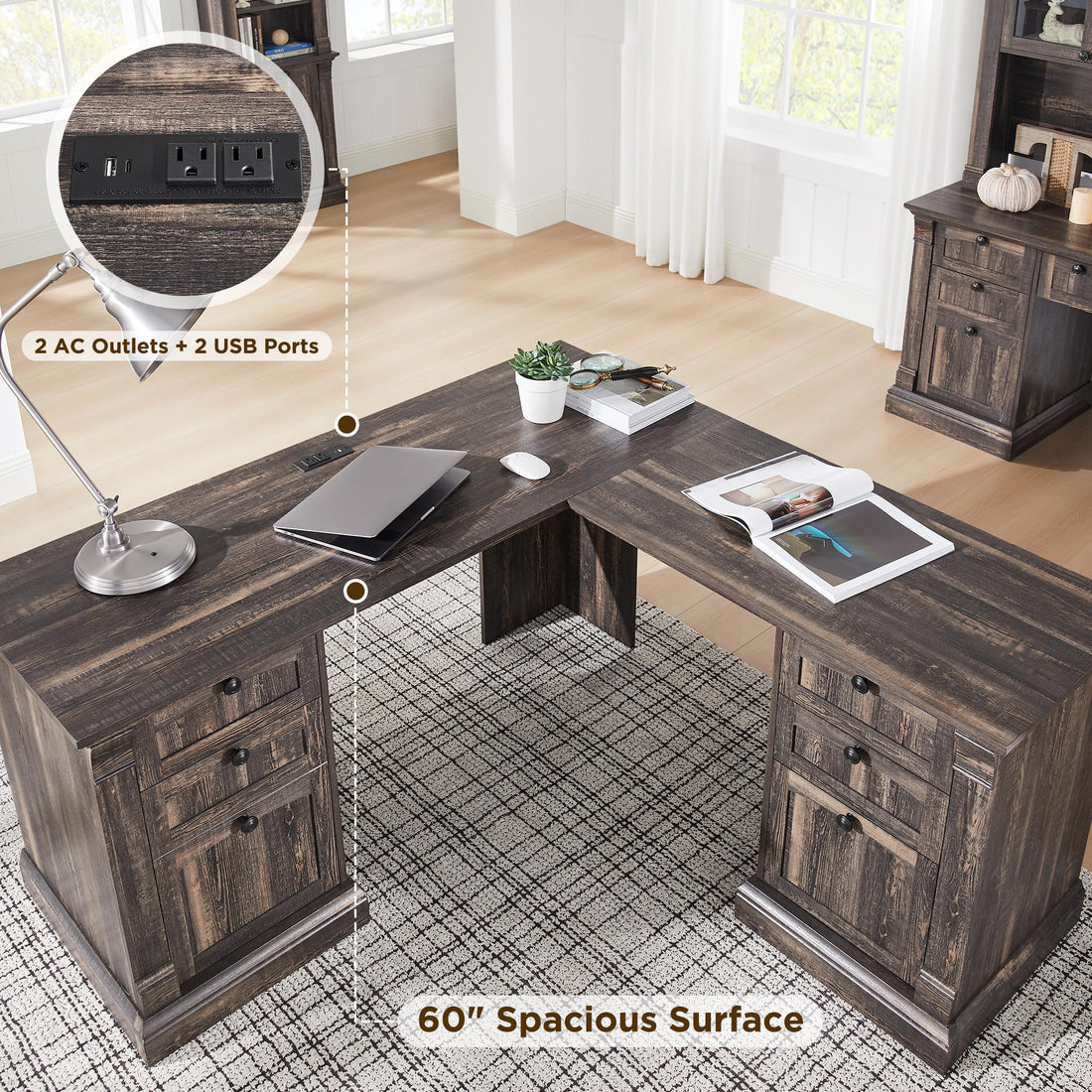 OKD 60" L-Shaped Executive Desk with Hutch & Storage