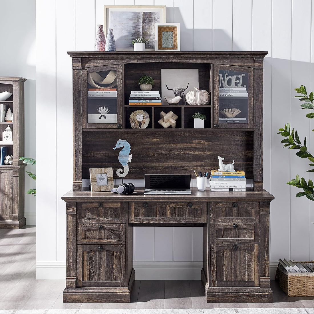 OKD 60" L-Shaped Executive Desk with Hutch & Storage