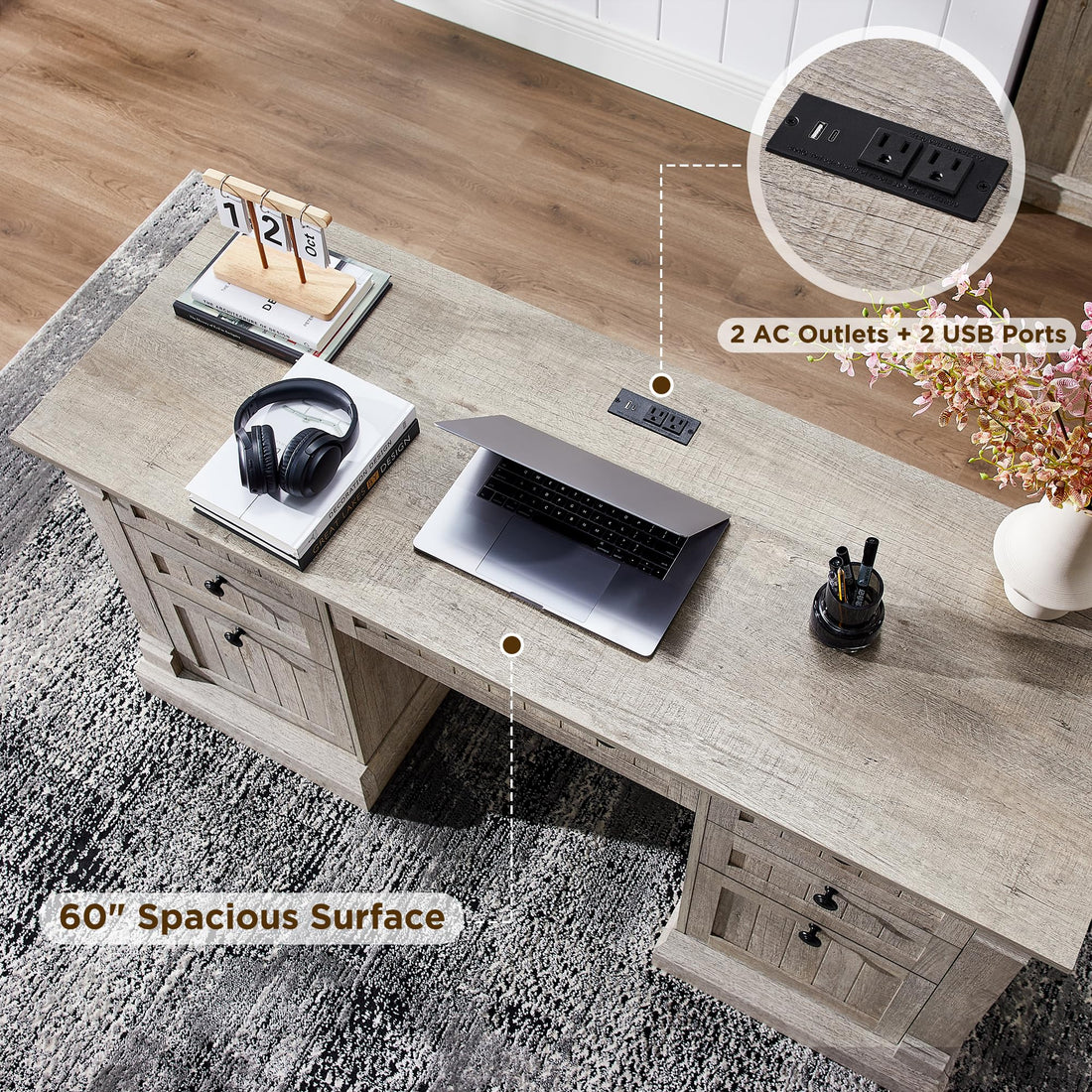OKD 60" L-Shaped Executive Desk with Hutch & Storage