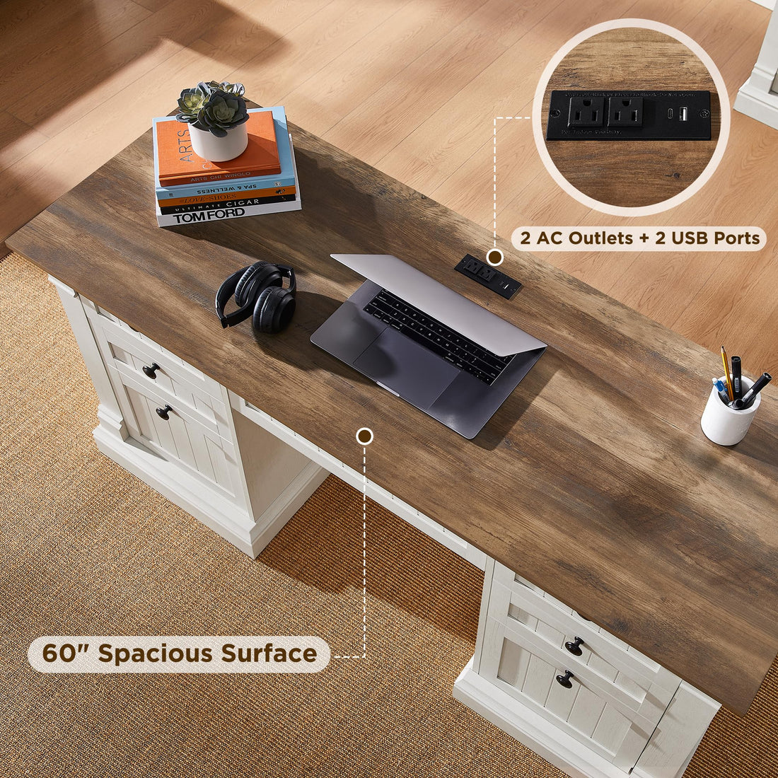 OKD 60" L-Shaped Executive Desk with Hutch & Storage