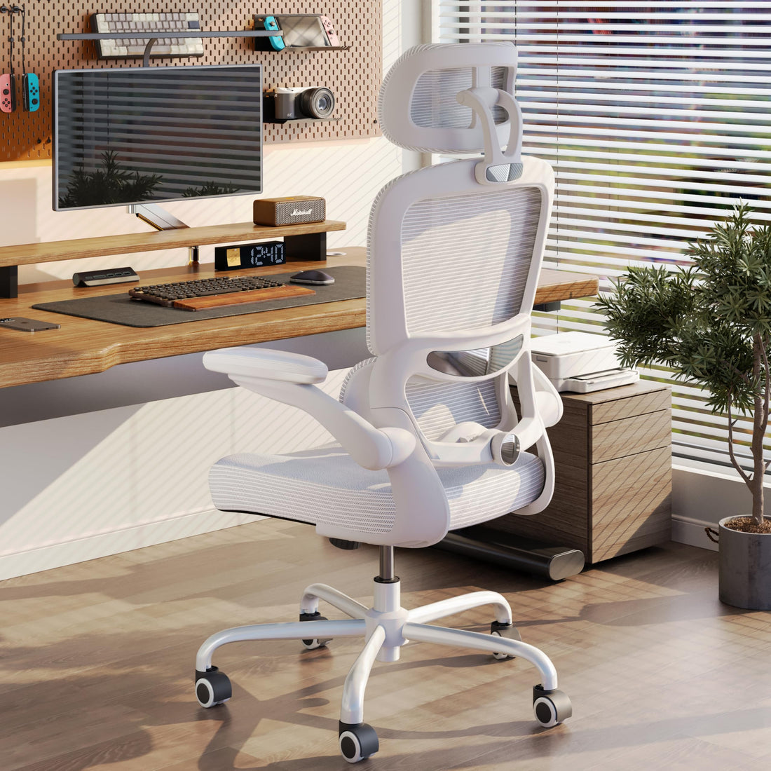 TRALT Ergonomic Office Chair, White Leather