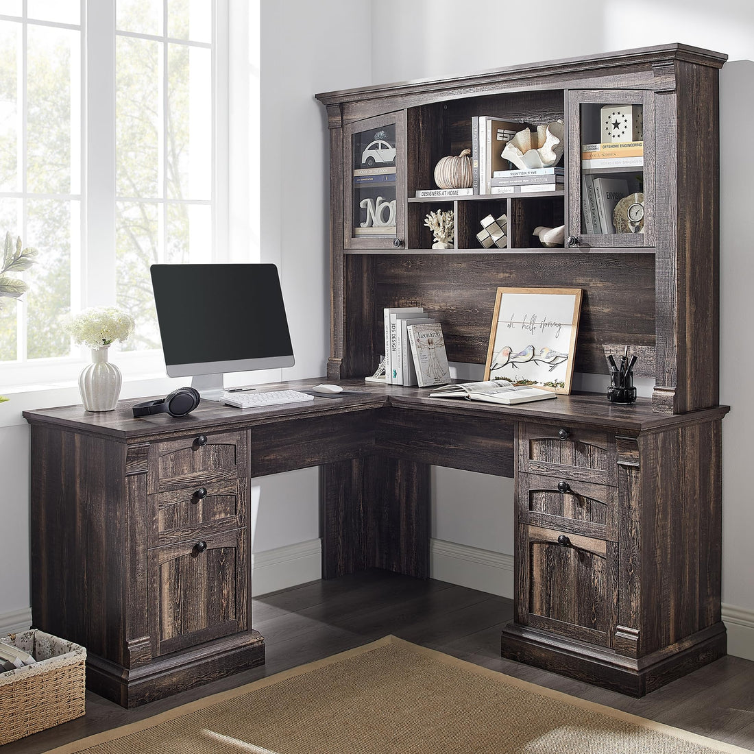 OKD 60" L-Shaped Executive Desk with Hutch & Storage