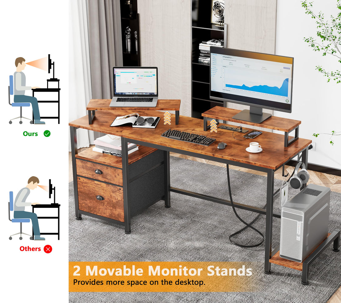 Furologee 47" Desk with Storage, Rustic Brown
