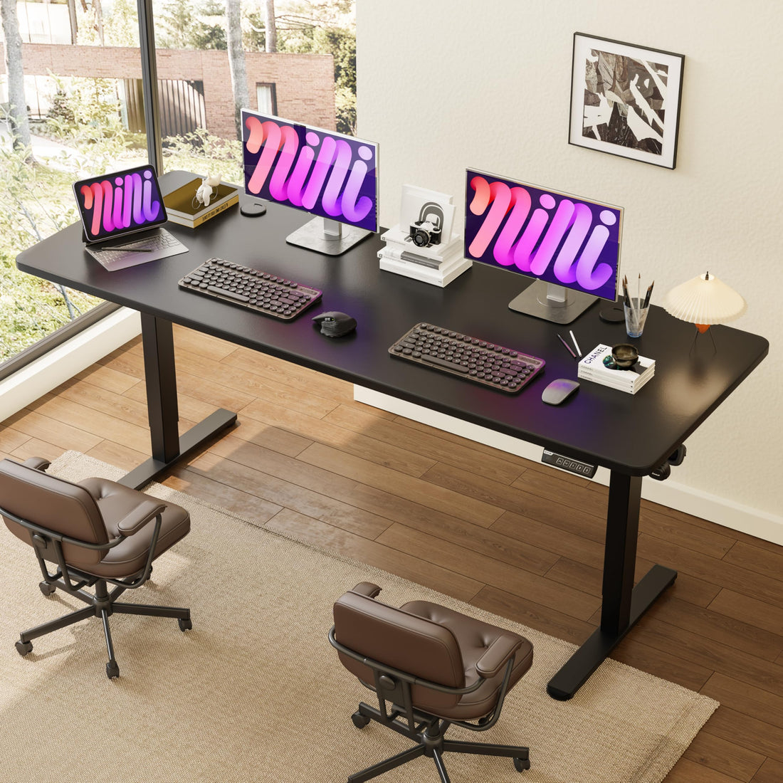 Monomi 63"x28" Electric Standing Desk, Rustic Brown/Black
