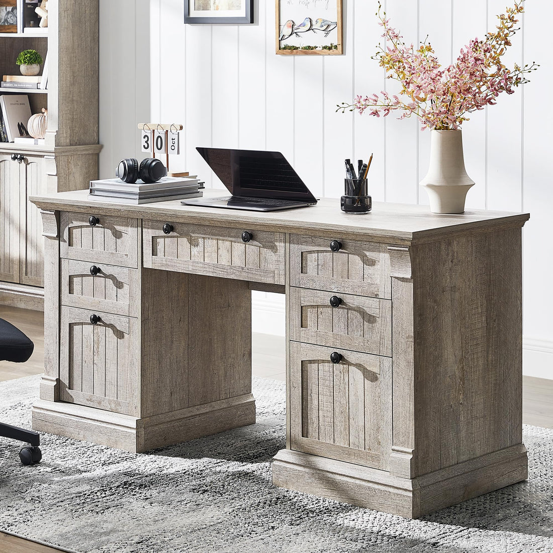 OKD 60" L-Shaped Executive Desk with Hutch & Storage