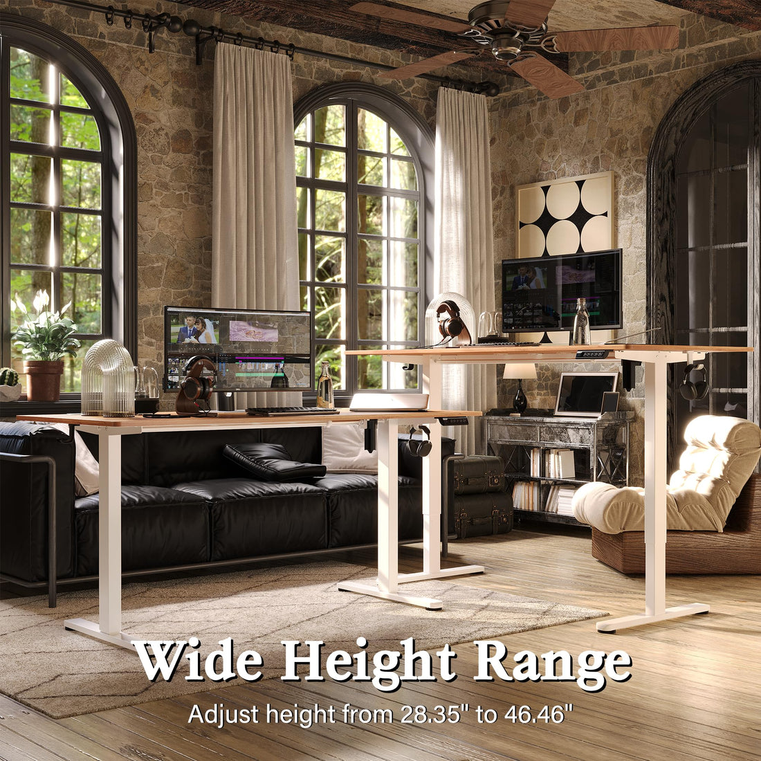 Monomi 63"x28" Electric Standing Desk, Rustic Brown/Black