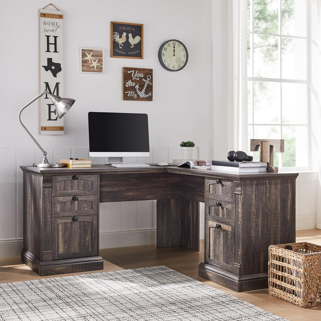 OKD 60" L-Shaped Executive Desk with Hutch & Storage