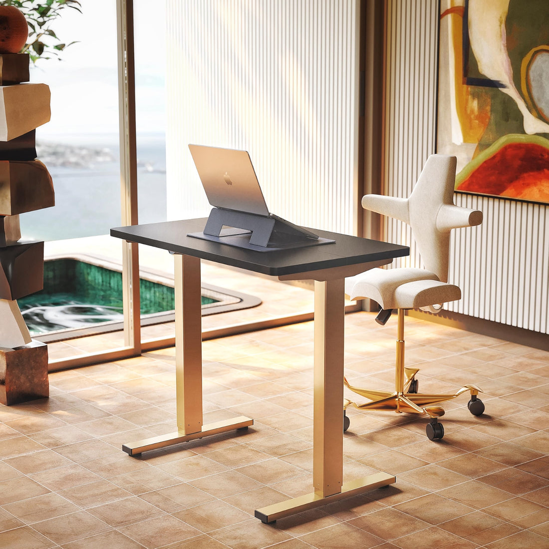 HUANUO 32" Electric Standing Desk, Light Walnut