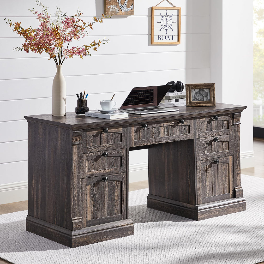 OKD 60" L-Shaped Executive Desk with Hutch & Storage
