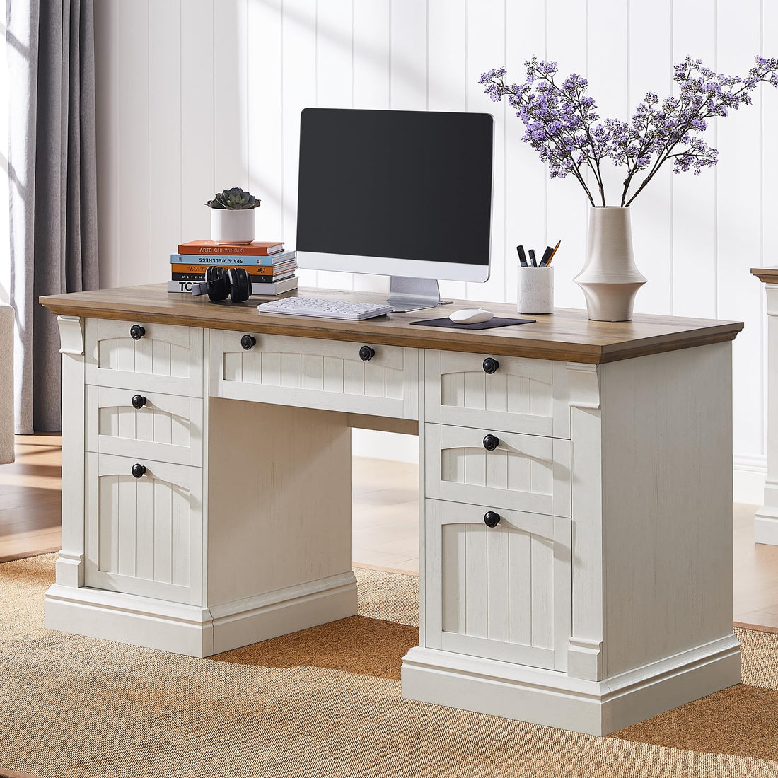 OKD 60" L-Shaped Executive Desk with Hutch & Storage