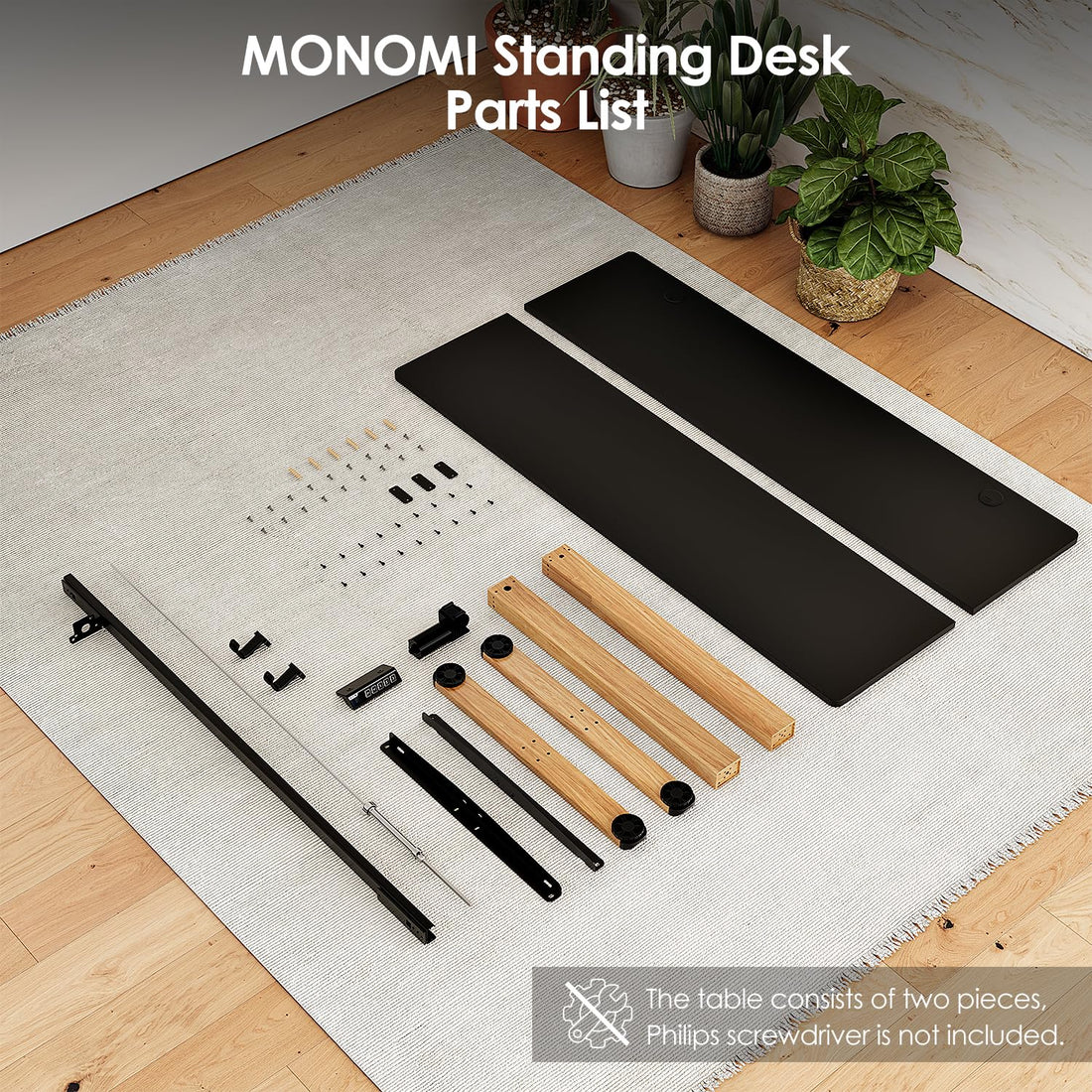 Monomi 63"x28" Electric Standing Desk, Rustic Brown/Black