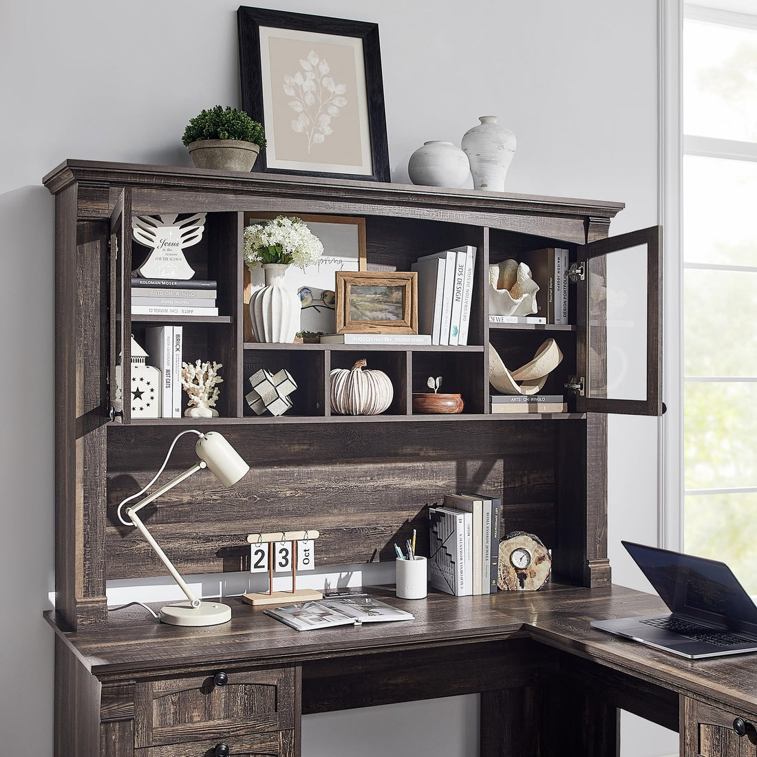 OKD 60" L-Shaped Executive Desk with Hutch & Storage