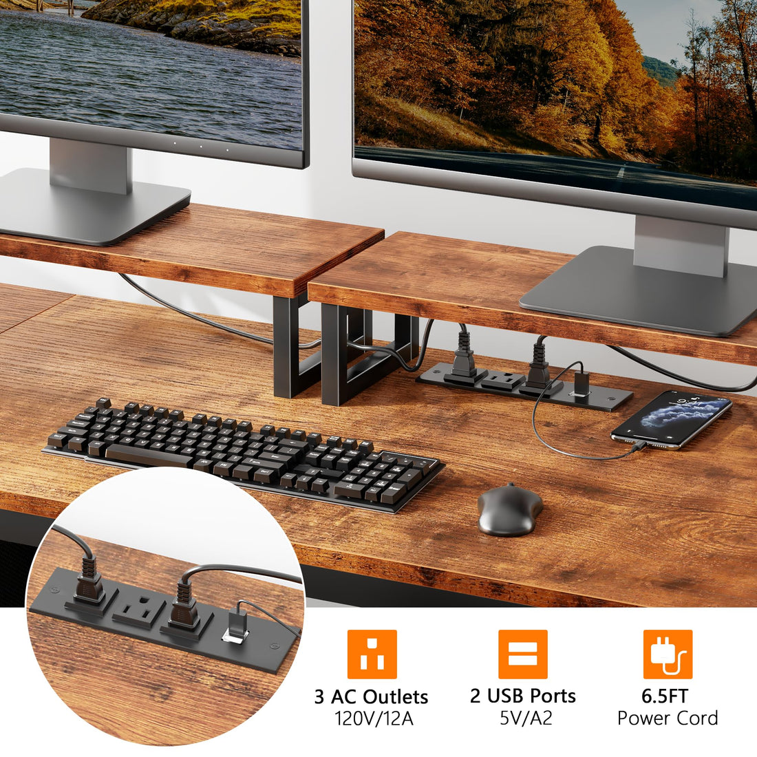 Furologee 47" Desk with Storage, Rustic Brown