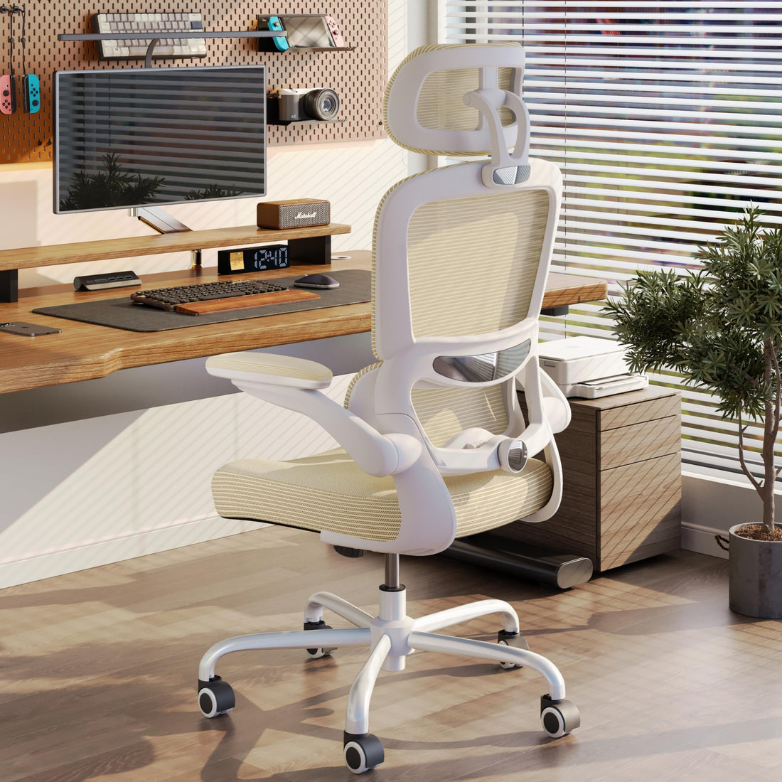 TRALT Ergonomic Office Chair, White Leather