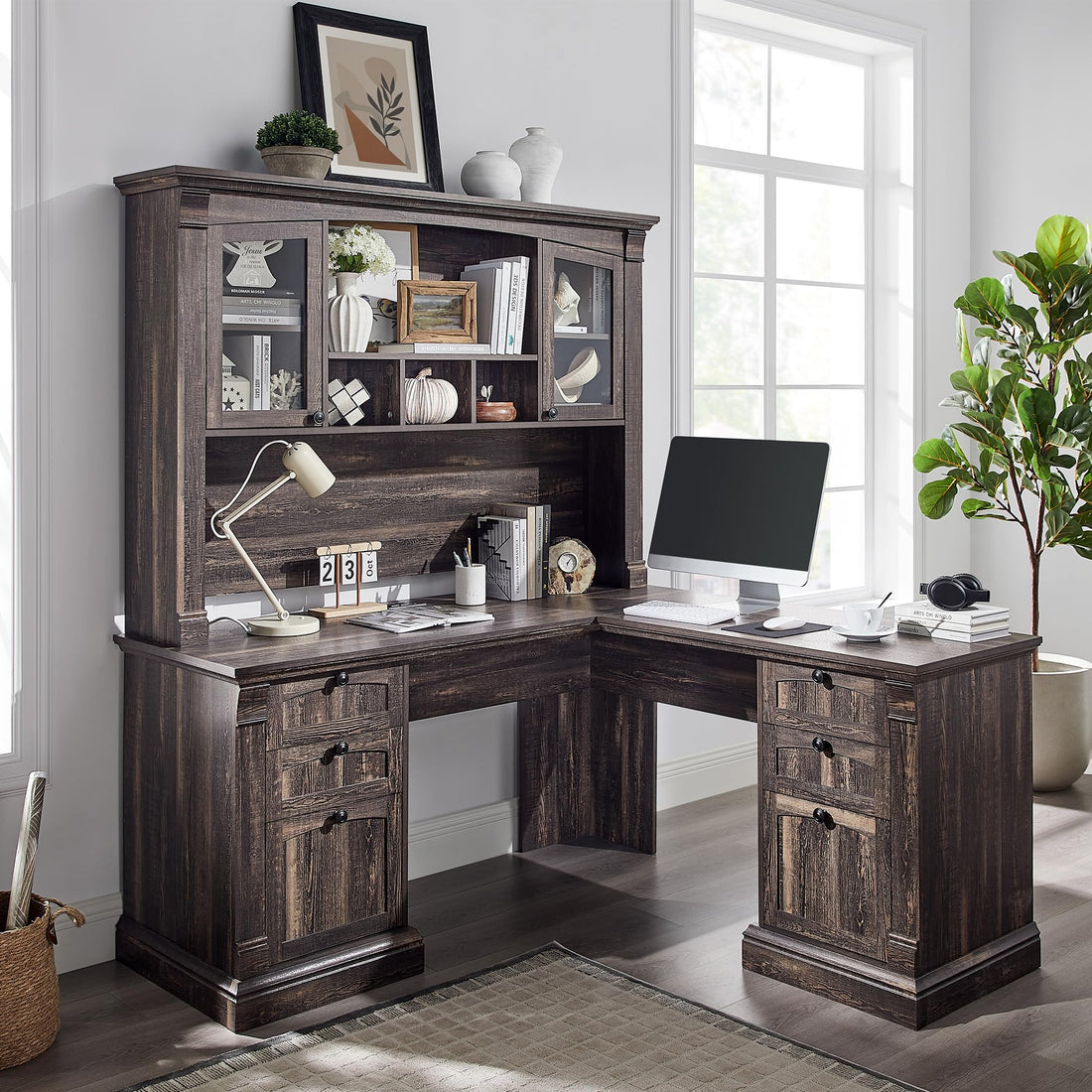 OKD 60" L-Shaped Executive Desk with Hutch & Storage