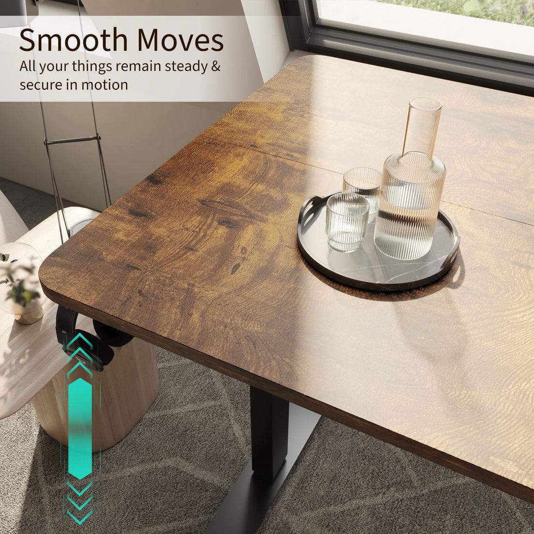 Monomi 63"x28" Electric Standing Desk, Rustic Brown/Black