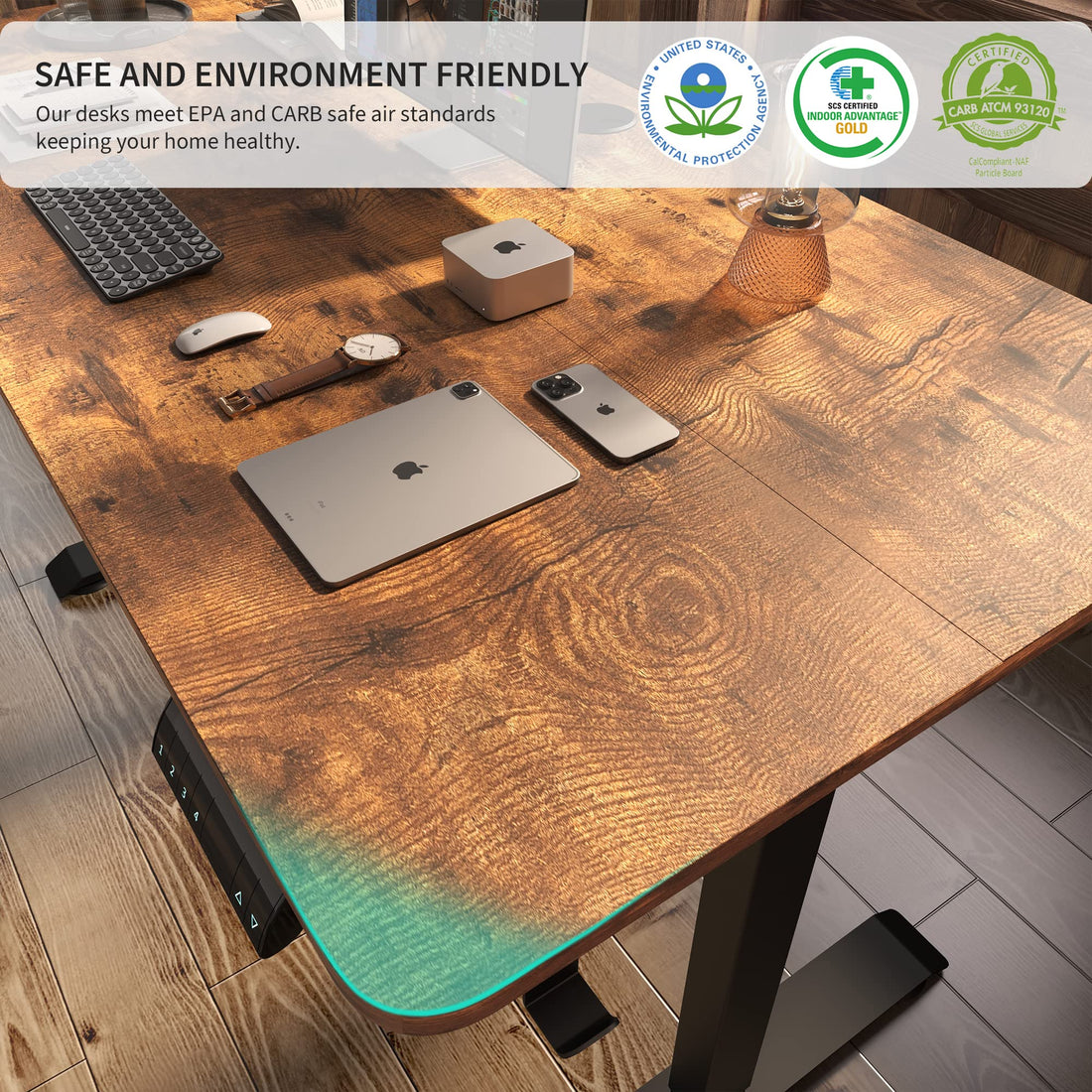 Monomi 63"x28" Electric Standing Desk, Rustic Brown/Black