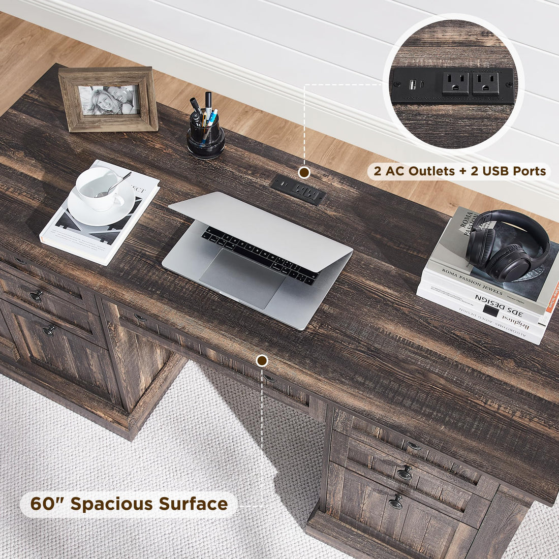 OKD 60" L-Shaped Executive Desk with Hutch & Storage