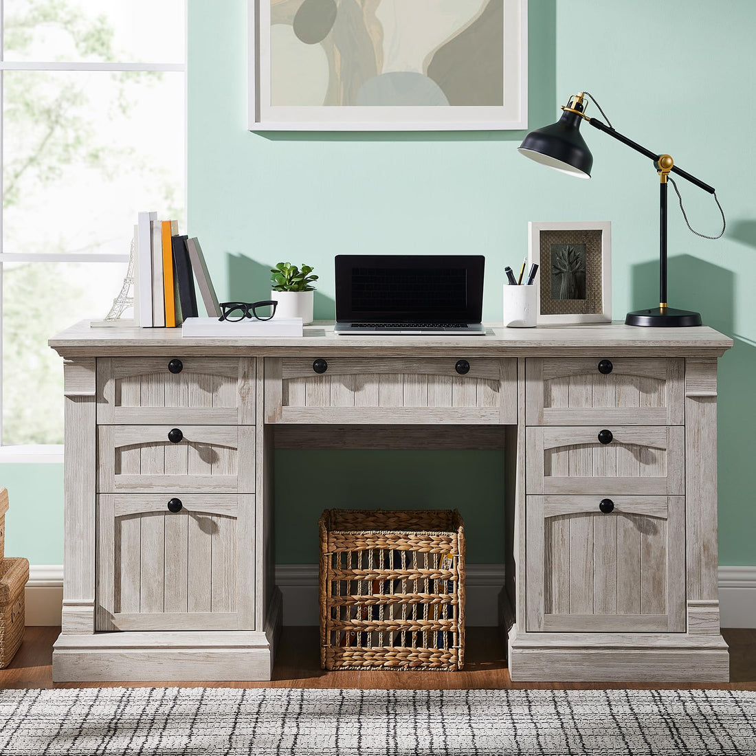 OKD 60" L-Shaped Executive Desk with Hutch & Storage