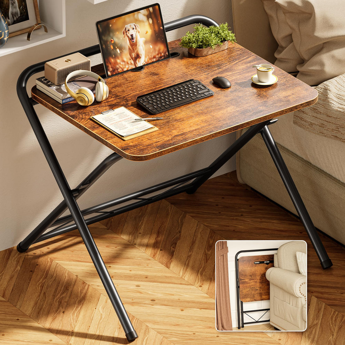Huuger 24" Folding Desk, Rustic Brown