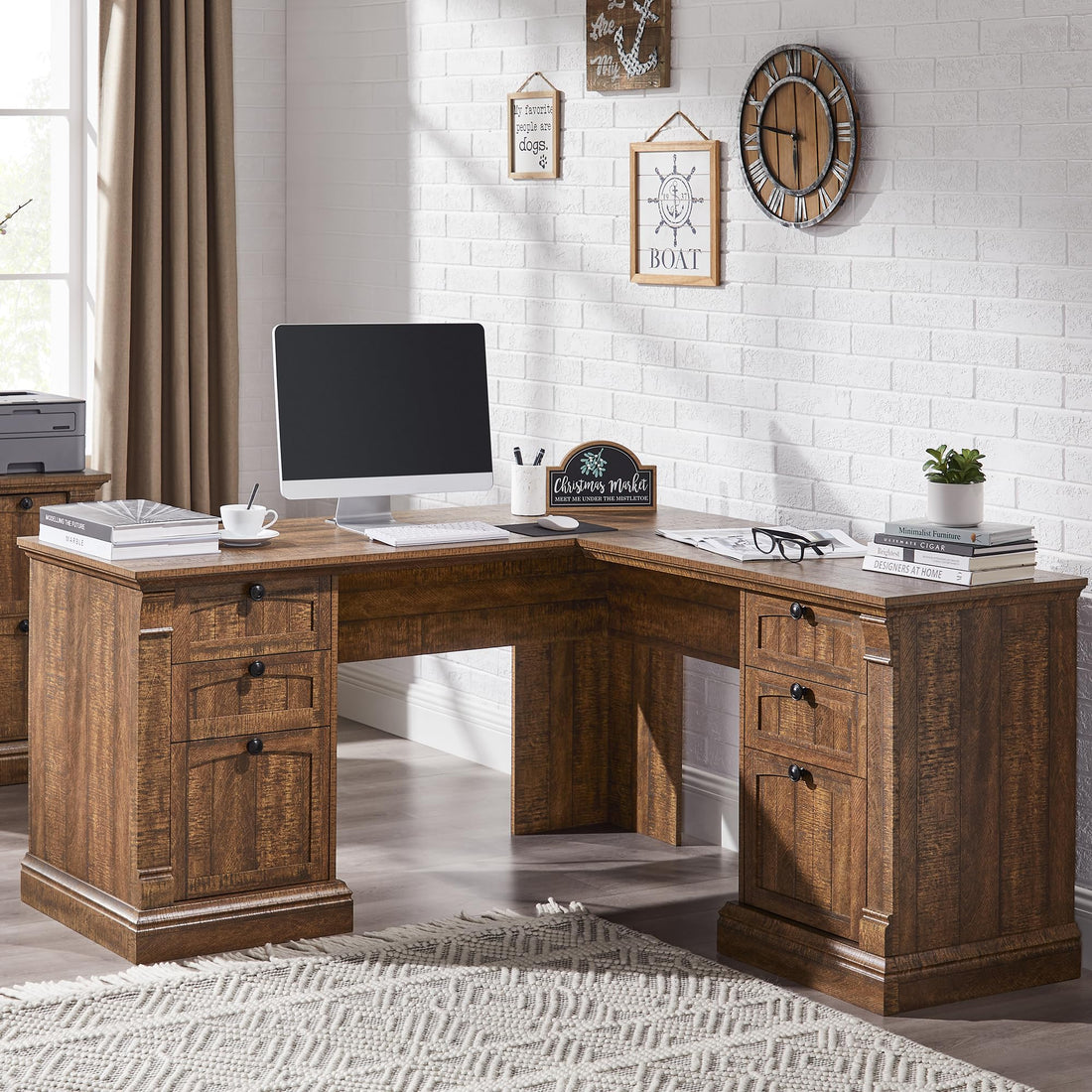 OKD 60" L-Shaped Executive Desk with Hutch & Storage